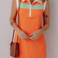 Russet Orange Colorblock Sleeveless Quarter Zip Collared Athletic Mini Dress