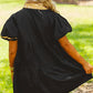 Black Glistening Easter Egg Sequin Trim Half Button Puff Sleeve Dress