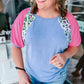 Sky Blue Leopard Print Patch Colorblock Plus Size T Shirt