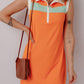 Russet Orange Colorblock Sleeveless Quarter Zip Collared Athletic Mini Dress