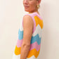 Multicolour Striped Colorblock Scalloped Hem Knitted Vest