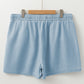 Beau Blue Washed Chambray Drawstring Elastic Waist Plus Size Shorts