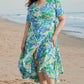 Green Leaves Print Short Sleeve Surplice Neck Ruffled Trim Plus Size Maxi Dress