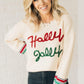Beige Tinsel Holly Jolly Graphic Classic Sweater