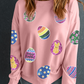 Pink Sequined Easter Egg Patched Pullover Sweatshirt