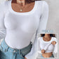 U Neck Long Sleeve Built In Bra Shirt Casual Seamless Slim Fit Top