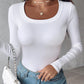 U Neck Long Sleeve Built In Bra Shirt Casual Seamless Slim Fit Top