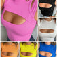 Fake Two Piece Cutout O neck Ribbed Tank Top