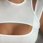 Fake Two Piece Cutout O neck Ribbed Tank Top