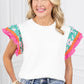 White Contrast Ricrac Floral Sleeve Top