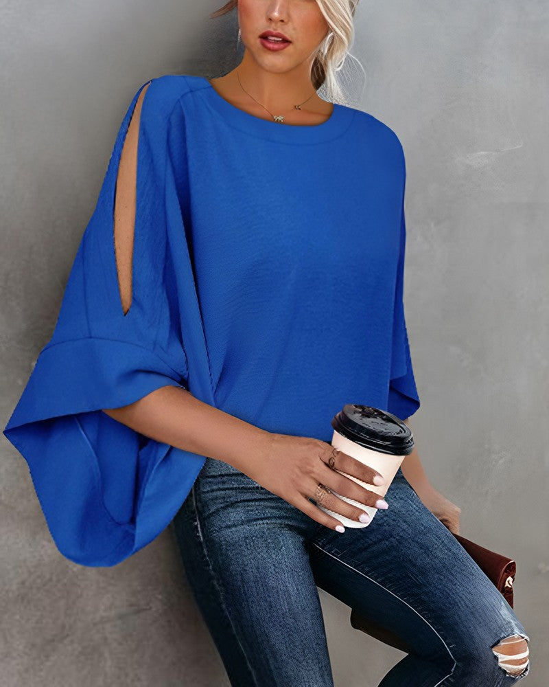 Round Neck Split Sleeve Top