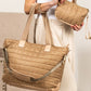 Camel Quiled Patchwork Large Tote Bag and Clutch 2pcs Set
