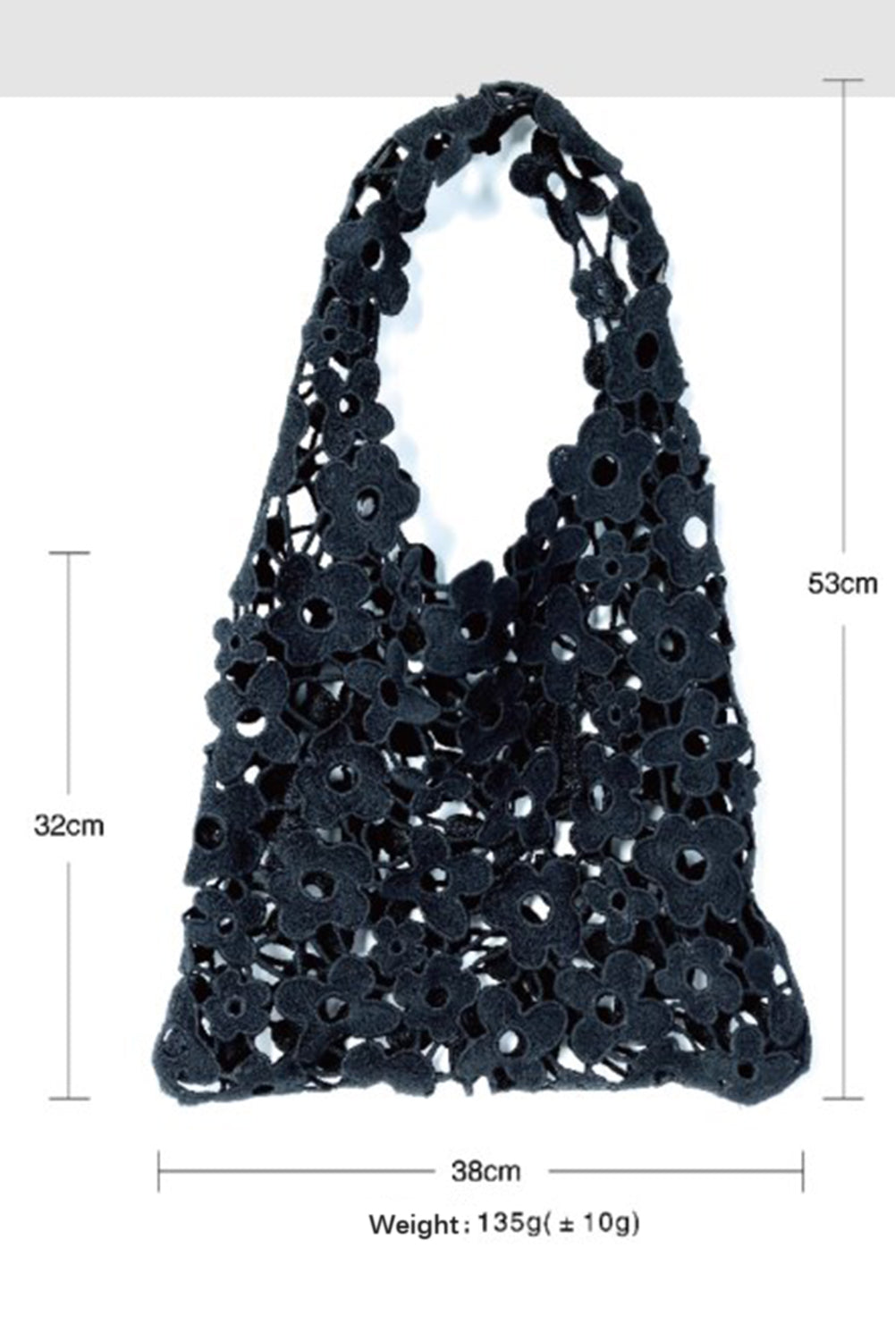 Black Flower Crochet Hollow Out Large Tote Bag