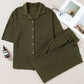 Four Leaf Clover Solid Color Textured Buttoned Shirt and Casual Pants Set