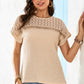 Oatmeal Lace Patchwork Waffle Short Sleeve Top