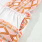 Orange Geometric Print Ruffle Tiered Button V Neck Dress