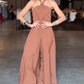 Halter Sleeveless Tied Detail Overall Casual Backless Wide Leg Jumpsuit