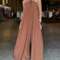 Halter Sleeveless Tied Detail Overall Casual Backless Wide Leg Jumpsuit