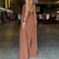 Halter Sleeveless Tied Detail Overall Casual Backless Wide Leg Jumpsuit