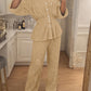 2 Pieces Glitter Stand Collar Three Quarters Sleeve Button Front Blouse and Casual Loose Fit Pants Set