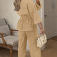 2 Pieces Glitter Stand Collar Three Quarters Sleeve Button Front Blouse and Casual Loose Fit Pants Set