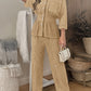 2 Pieces Glitter Stand Collar Three Quarters Sleeve Button Front Blouse and Casual Loose Fit Pants Set