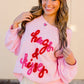 Pink Hugs and Kisses Pop Up Embroidered Raglan Sleeve Sweatshirt