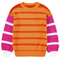Orange Stripe Colorblock Crew Neck Drop Shoulder Loose Sweater