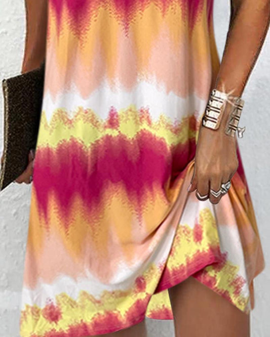 Tie Dye Print Sleeveless Casual Dress