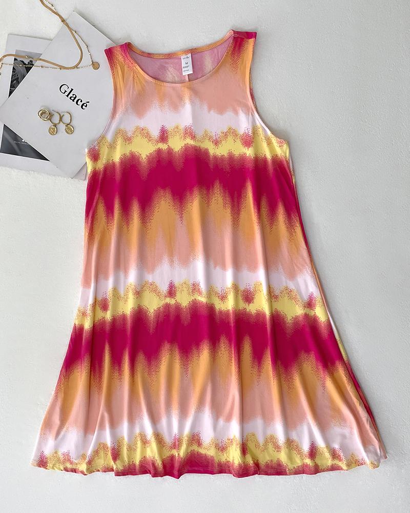 Tie Dye Print Sleeveless Casual Dress