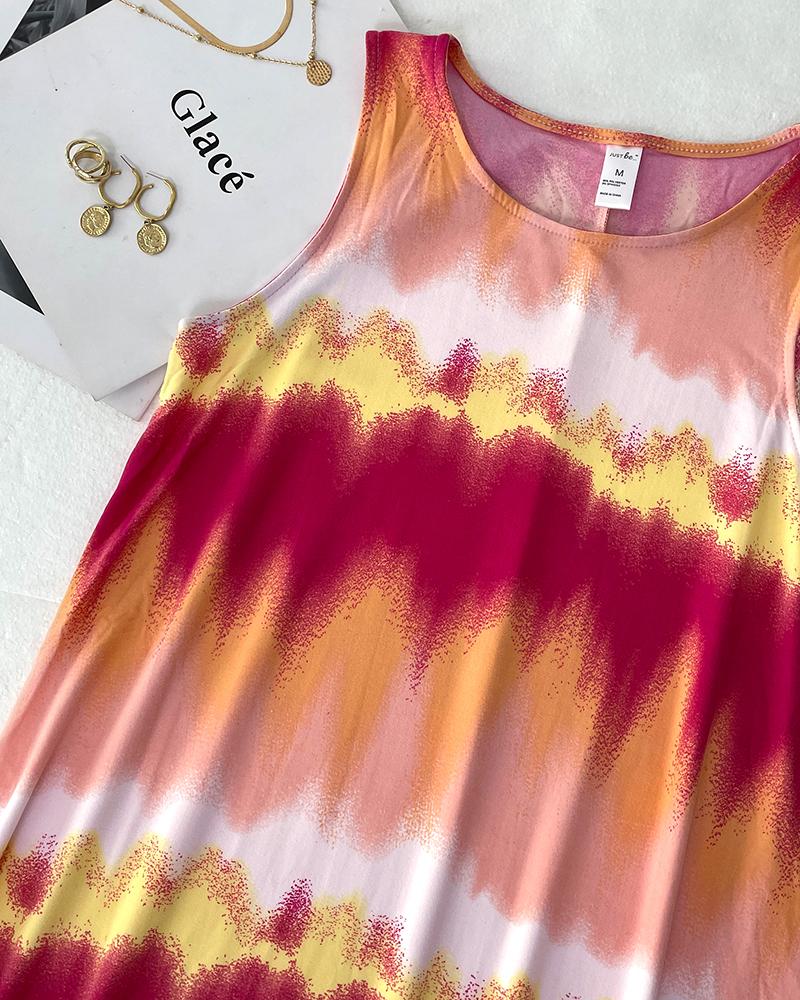 Tie Dye Print Sleeveless Casual Dress