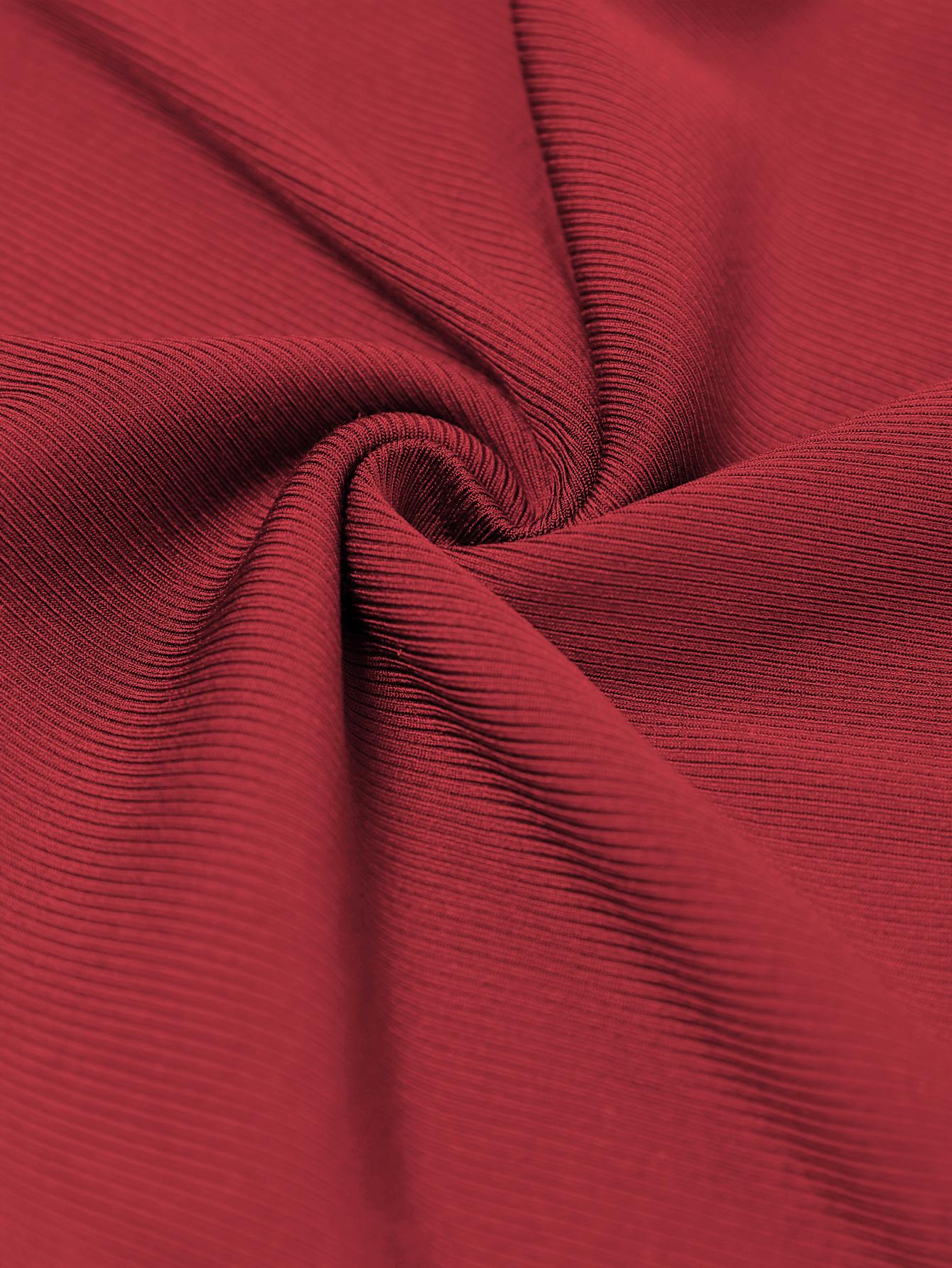 Contrast Mesh Puff Sleeve Ribbed Midi Dress