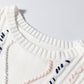 White Multicolor Stitch Detail Cable Knit Short Sleeve Sweater