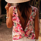 Pink Floral Round Neck Twisted Cut Out Back Tank Top