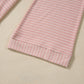 Pink Stripe Cowl Neck Side Slits Loose Fit Long Sleeve Top