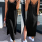Butterfly Pattern Contrast Lace Slit Casual Dress