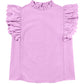 Bright Pink Solid Color Scalloped Ruffle Sleeve Top