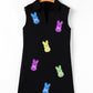 Black Sequin Bunny Doll Graphic Collared Sleeveless Mini Dress