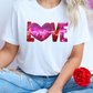White Heart LOVE Patched Pattern Crewneck Valentines T Shirt