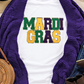 White Chenille MARDI GRAS Patched Graphic T Shirt