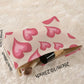 White Hearts Print Zipper Corduroy Large Cosmetic Bag
