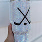 Silvery Hockey Game Day Rhinestone 40 Oz Tumbler with Handle
