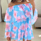 Floral Print Off the Shoulder Ruffles Mini Dress Casual Long Sleeve A Line Flowy Dress