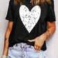Black Valentines Heart Printed Round Neck T Shirt