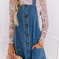 Dusk Blue Wide Strap Button Front Pocketed Denim Mini Dress