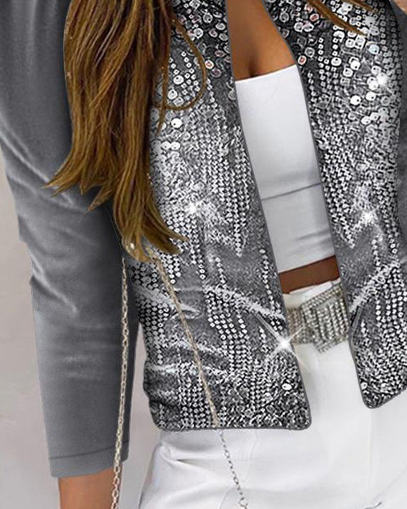 Jacquard & Argyle Pattern Open Front Jacket Casual Crop Coat