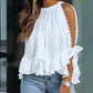 Ruffle Hem Beaded Decor Split Sleeve Top