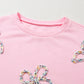Light Pink Embroidered Bow Lantern Sleeve Oversized Pullover Sweatshirt