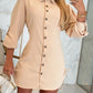 Side Drawstring Buttoned Roll Up Sleeve Shirt Dress