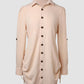 Side Drawstring Buttoned Roll Up Sleeve Shirt Dress